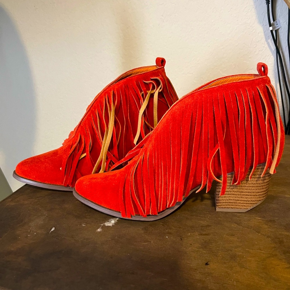 Fringe orange booties